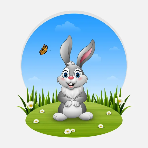 Векторна Ілюстрація Мультфільму Щасливий Кролик Стоїть Траві — стоковий вектор