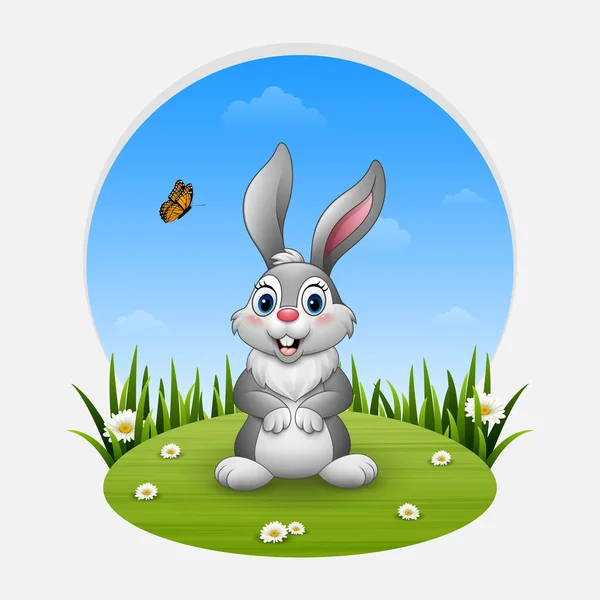 Illustration Vectorielle Lapin Heureux Cartoon Debout Sur Herbe — Image vectorielle