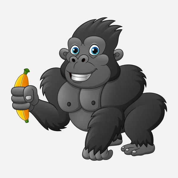 Ilustração Vetorial Cartoon Gorila Engraçado Segurando Banana — Vetor de Stock