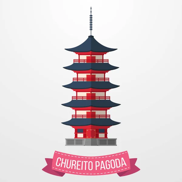 Vektorillustration Chureito Pagoda Ikonen Vit Bakgrund — Stock vektor