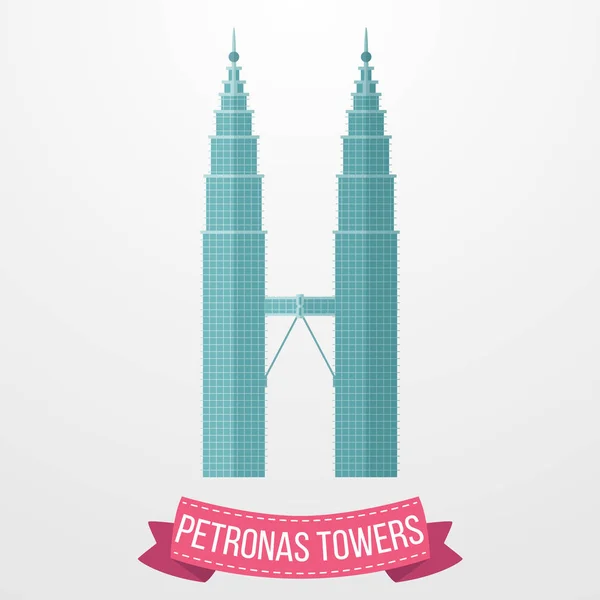Petronas Kuleleri Simgesi Beyaz Arka Plan Üzerinde Vektör Çizim — Stok Vektör