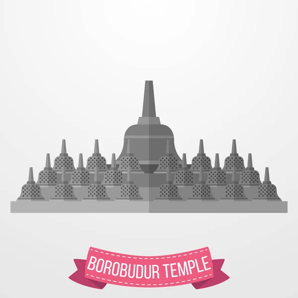 Vektorillustration Borobudur Temple Ikonen Vit Bakgrund — Stock vektor