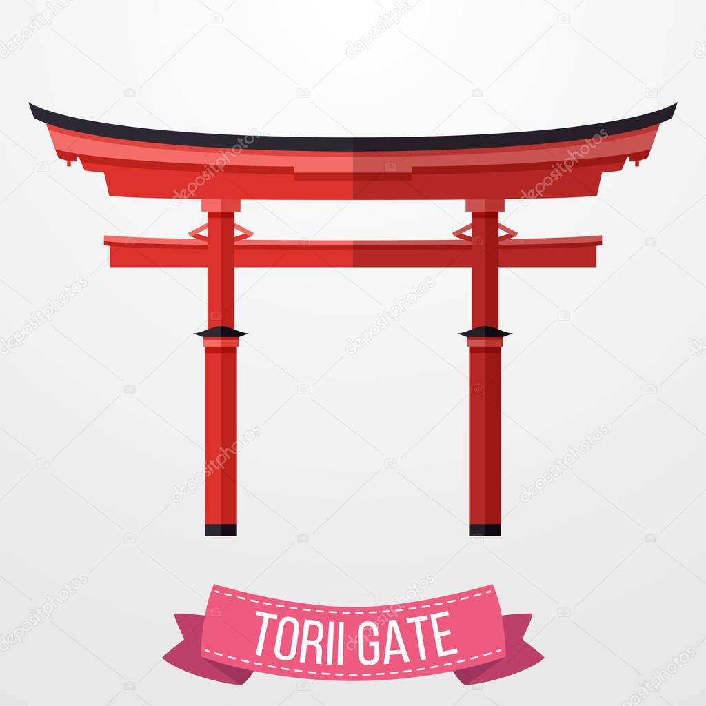 Vector illustration of Traditional Japanese Torii gate on white background