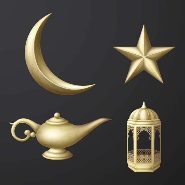 Islamic Culture Icons Collection Set — Stock Vector