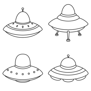 Beyaz arka plan üzerinde izole uzaylı uzay simge kümesi