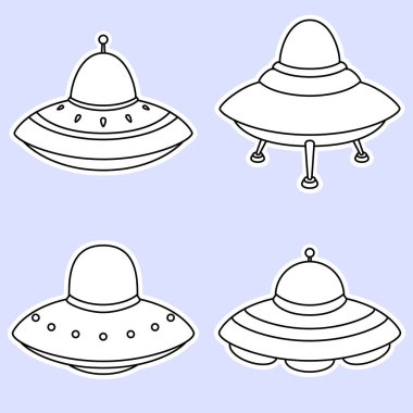 Beyaz arka plan üzerinde izole uzay gemisi simgeler kümesi