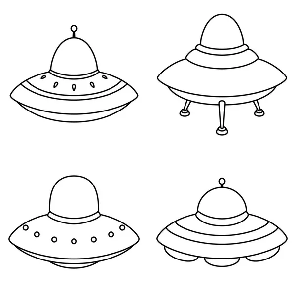 Набір Значків Інопланетних Космічних Кораблів Ізольовано Білому Тлі — стоковий вектор