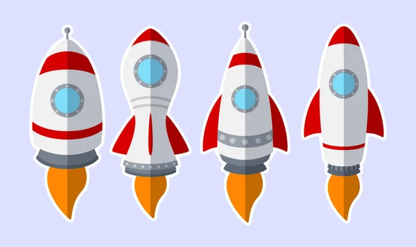 Cartoon Rocket Ship Collection Isolated White Background — Stock Vector