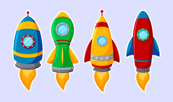 Set Colorful Rocket Isolated White Background — Stock Vector