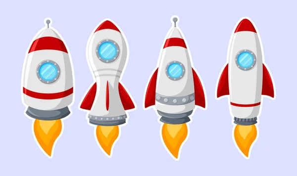 Cartoon Rocket Ship Collectie Geïsoleerd Witte Achtergrond — Stockvector