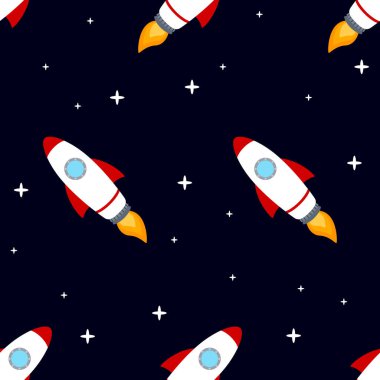 Roket uzay gemisi Dikişsiz desen vektör çizim
