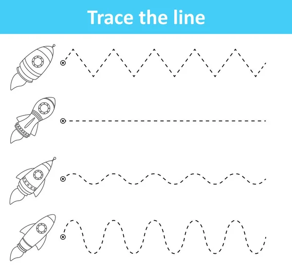 Vektorové Ilustrace Trasování Linie Listu Pro Předškolní Děti Raketami — Stockový vektor