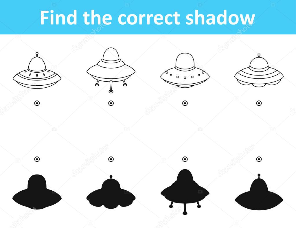 Vector illustration of Find the correct shadow spaceship among differences