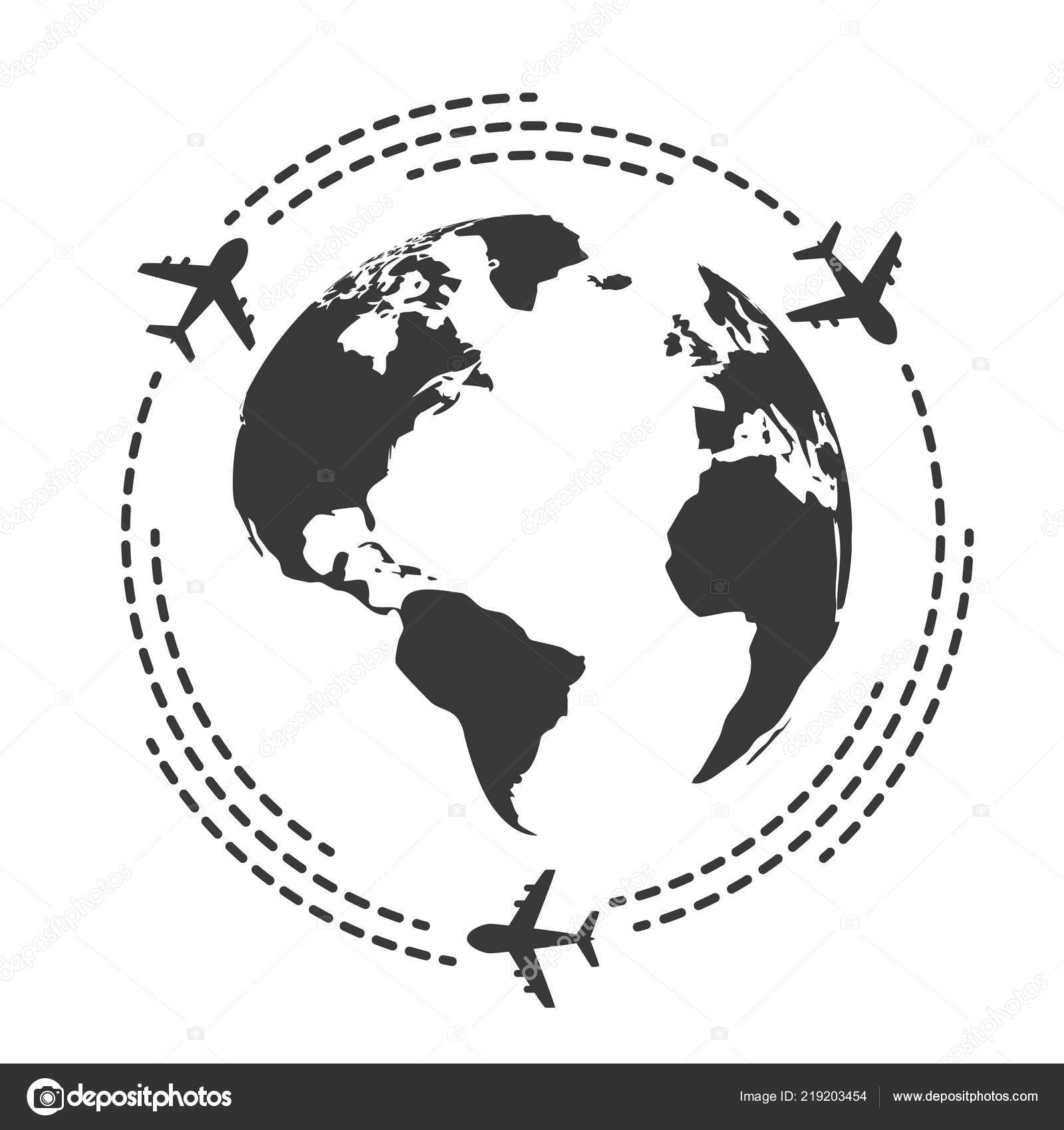 Symbole Mit Flugzeug Fliegen Die Erde Reisen — Stockvektor ...