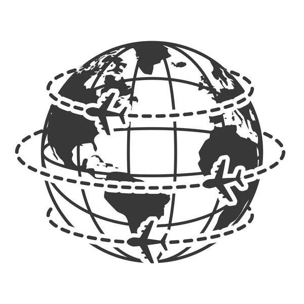 旅行图标与飞机飞行在地球附近 — 图库矢量图片