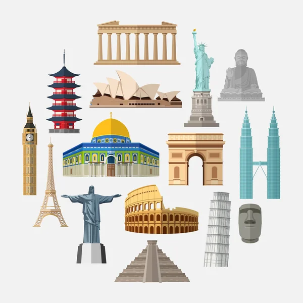 Conjunto Iconos Monumentos Mundialmente Famosos — Archivo Imágenes Vectoriales