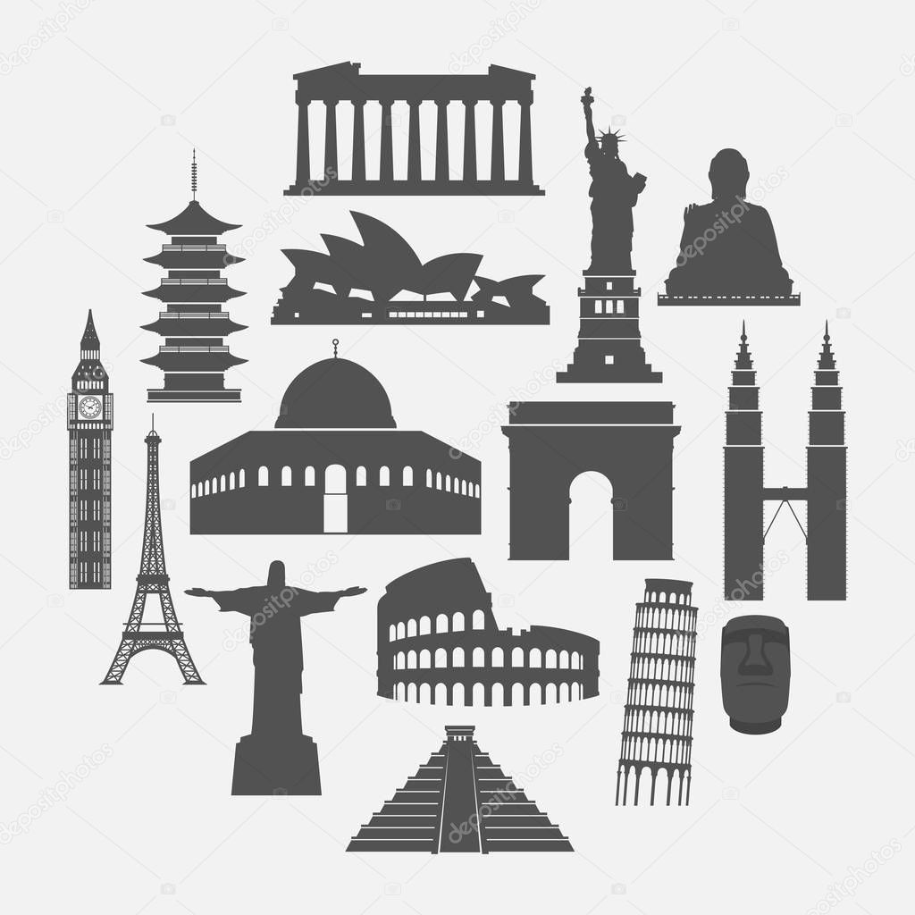 Travel landmarks icon set