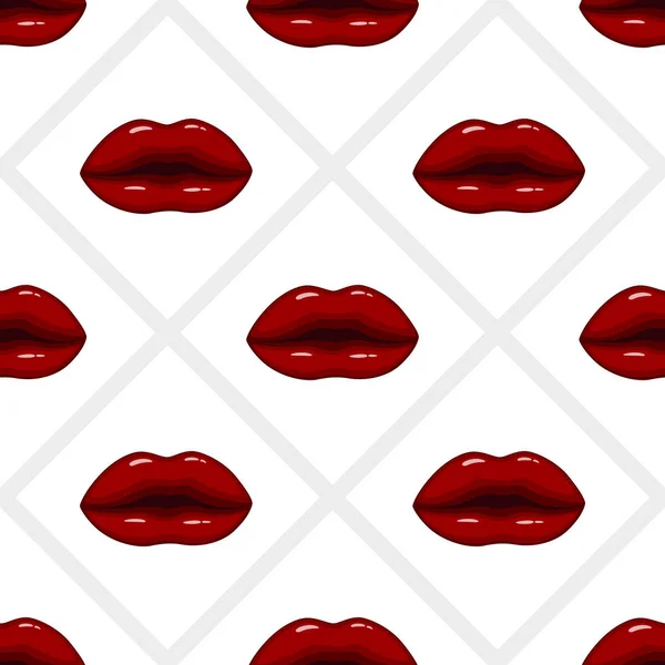 Vector Illustration Seamless Pattern Red Lips White Background — Stock Vector