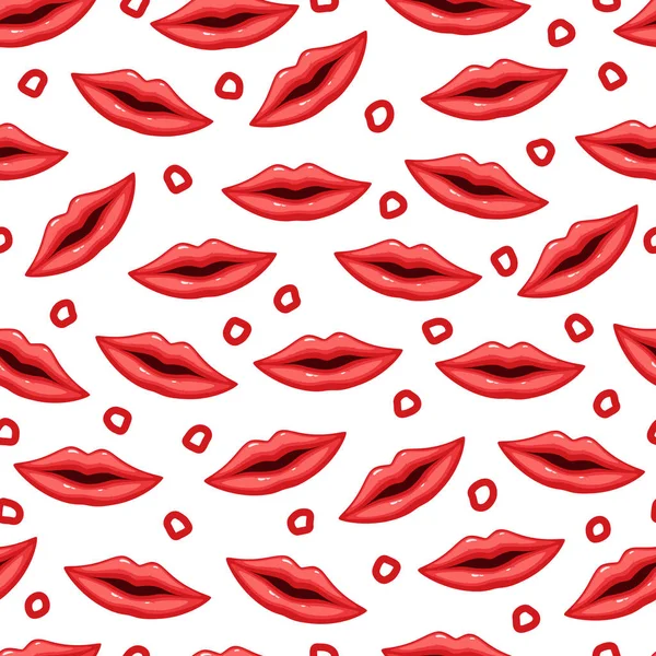 Vector Illustration Seamless Pattern Pink Lips White Background — Stock Vector