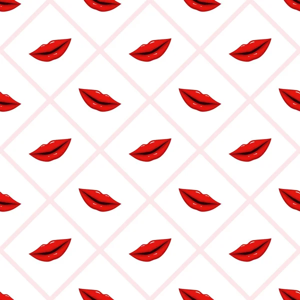 Ilustración Vectorial Del Patrón Sin Costuras Labios Rojos Sobre Fondo — Vector de stock