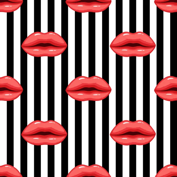 Vector Illustration Seamless Pattern Pink Lips Striped Background — Stock Vector