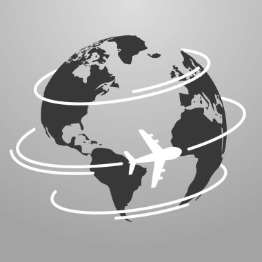 Uçak sinek dünya çevresinde seyahat simgelerle vektör çizim
