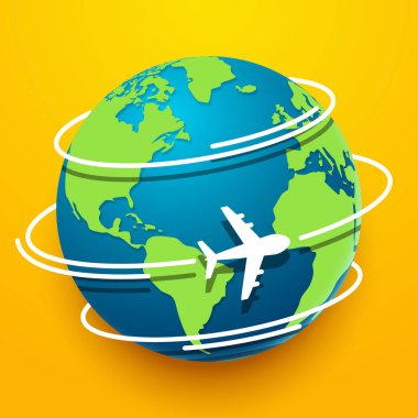 Zaman seyahat etmek vektör çizim ile uçak dünya keşfetmek