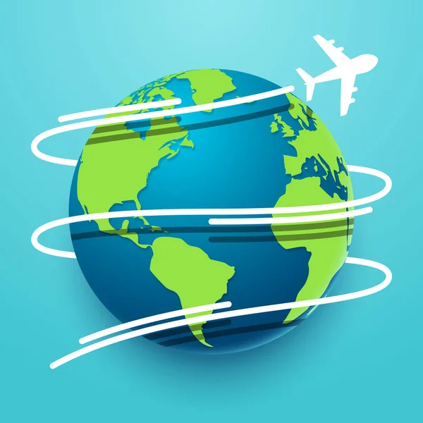 Zaman seyahat etmek vektör çizim ile uçak dünya keşfetmek