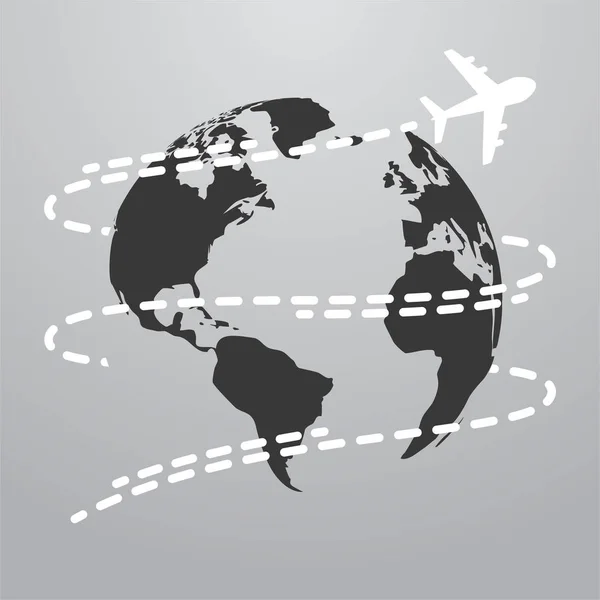 Illustration Vectorielle Des Icônes Voyage Avec Avion Volent Autour Terre — Image vectorielle