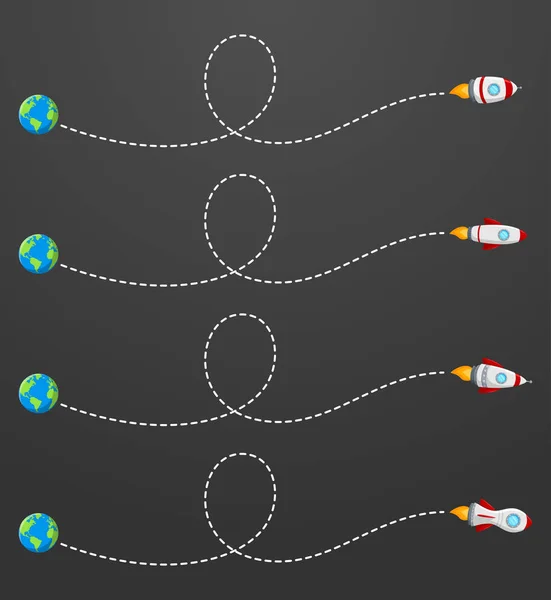 Illustrazione Vettoriale Del Razzo Volante Con Linea Tratteggiata — Vettoriale Stock