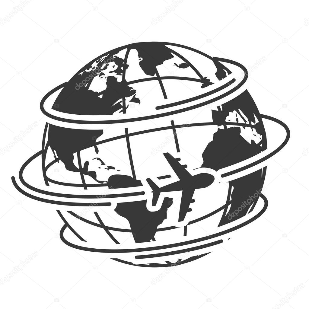 Vector illustration of Travel icons with airplane fly around the earth