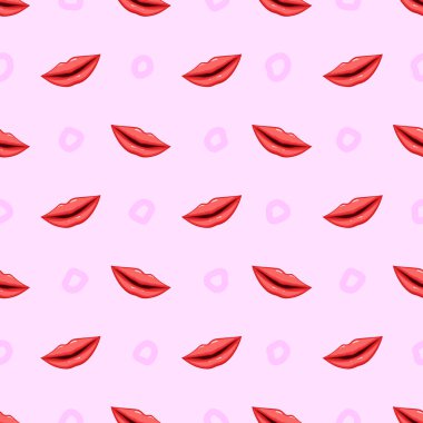 Seamless modeli pembe dudaklar mor arka plan üzerinde vektör çizim