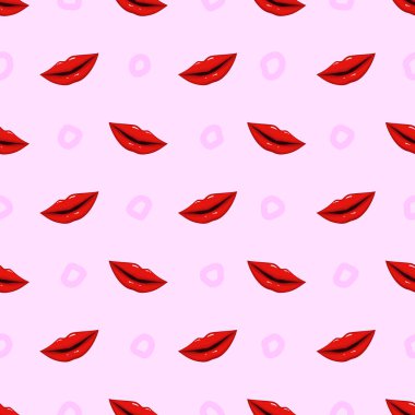 Seamless modeli kırmızı dudaklar mor arka plan üzerinde vektör çizim