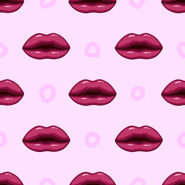 Vectorillustratie Van Naadloze Patroon Paarse Lippen Paarse Achtergrond — Stockvector