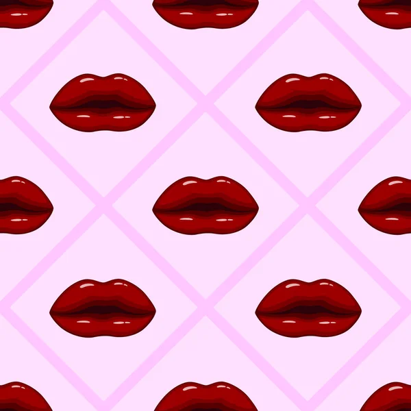 Vector Illustration Seamless Pattern Red Lips Purple Background — Stock Vector