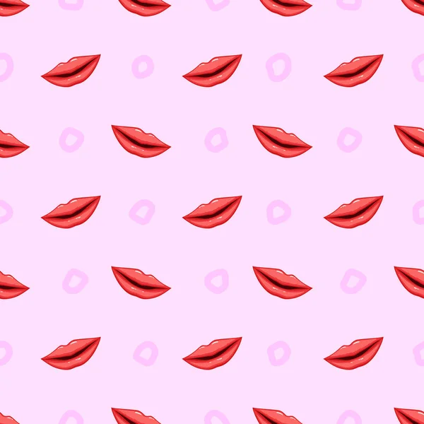 Vector Illustration Seamless Pattern Pink Lips Purple Background — Stock Vector