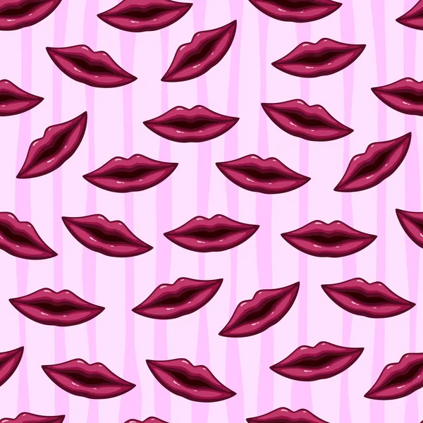 Vectorillustratie Van Naadloze Patroon Paarse Lippen Gestreepte Achtergrond — Stockvector