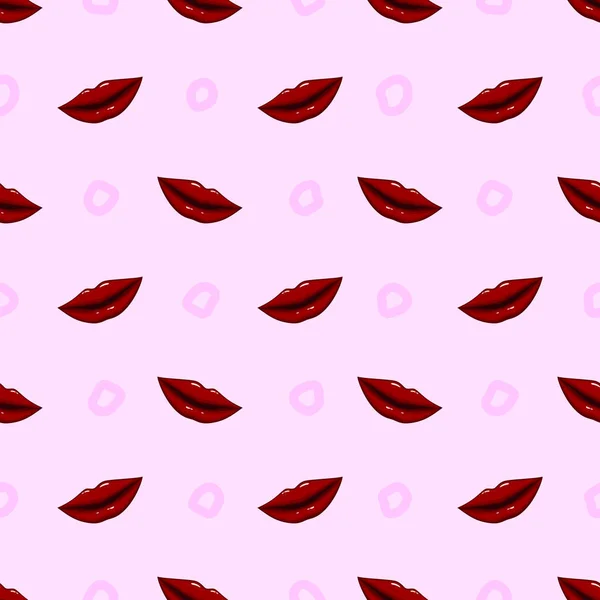 Vectorillustratie Van Naadloze Patroon Rode Lippen Paarse Achtergrond — Stockvector