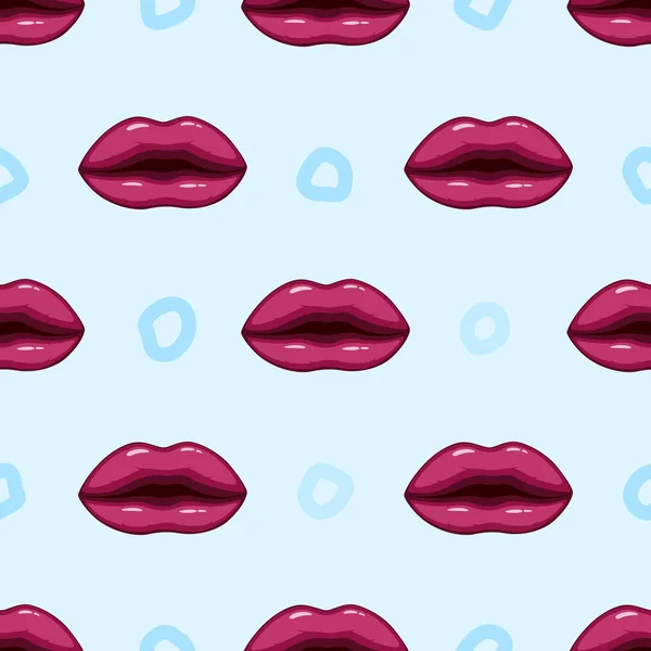 Vectorillustratie Van Naadloze Patroon Paarse Lippen Blauwe Achtergrond — Stockvector