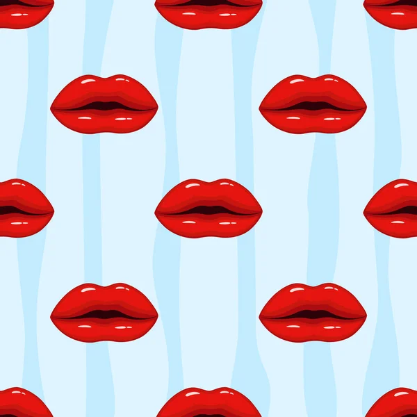 Illustration Vectorielle Motif Sans Couture Lèvres Roses Sur Fond Rayé — Image vectorielle