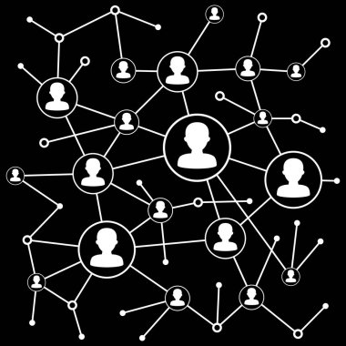 Siyah arka plan üzerine sosyal ağ şeması