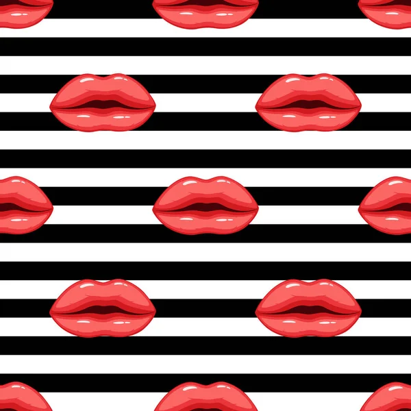 Vektor Illustration Nahtloser Muster Rosa Lippen Auf Gestreiftem Hintergrund — Stockvektor