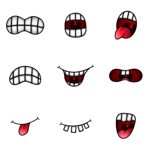 Смішний Мультяшний Рот Різними Виразами — стоковий вектор