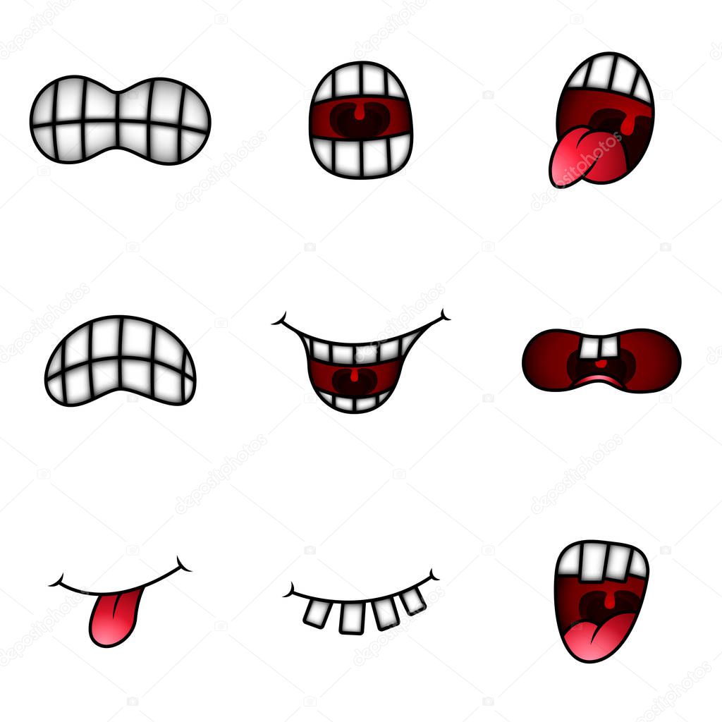 Funny cartoon mouth with different expressions