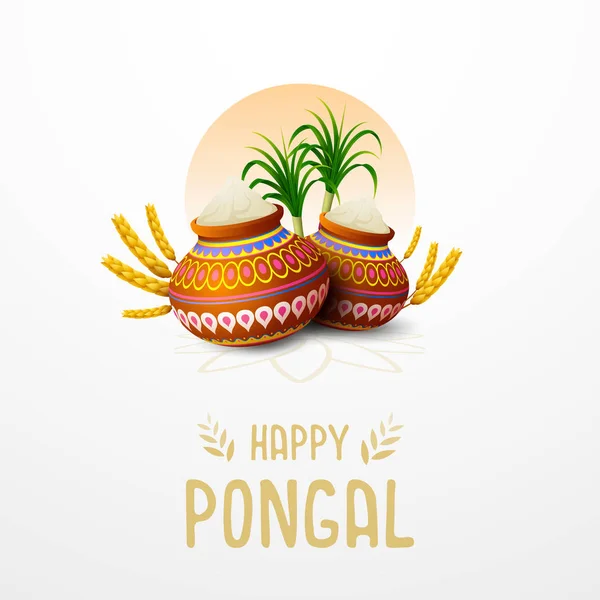 Vector Illustration Happy Pongal Greeting Card White Background — Stock Vector