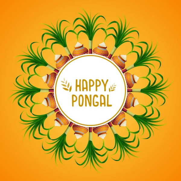 Vector Illustration Happy Pongal Greeting Card Orange Background — Stock Vector