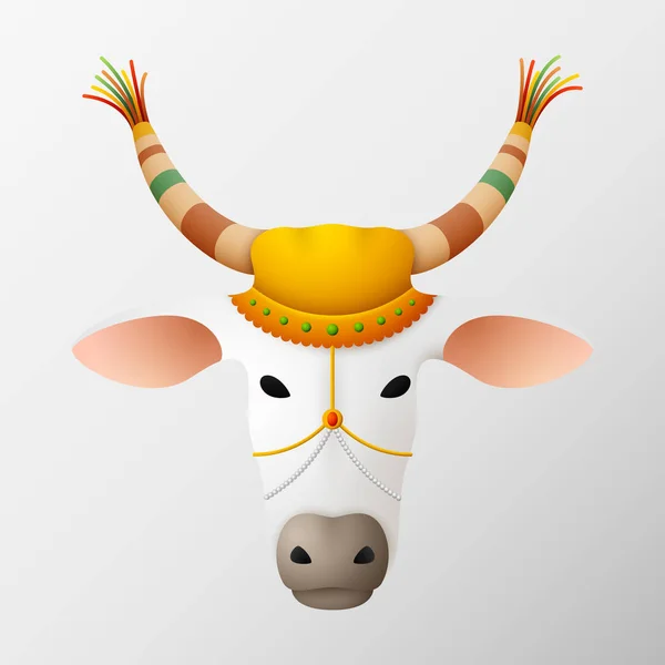 Illustrazione Vettoriale Happy Pongal Con Mucca Decorata — Vettoriale Stock