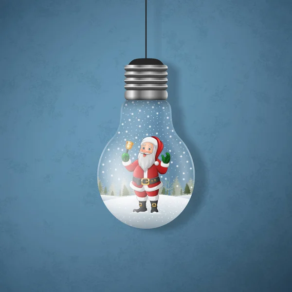 Vektor Illustration Der Weihnachtskarte Mit Einem Weihnachtsmann Den Hängenden Glühbirnen — Stockvektor