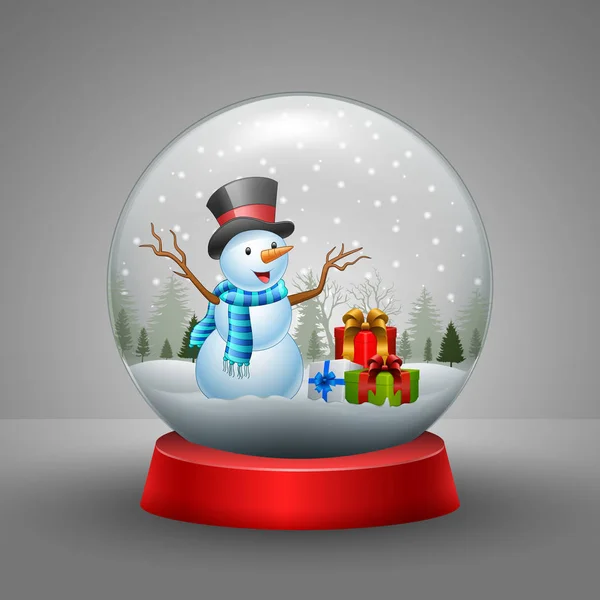 Ilustración Vectorial Tarjeta Navidad Con Regalo Bola Nieve — Vector de stock