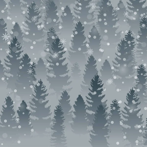 Ilustrasi Vektor Dari Hello Winter Forest Landskap Dan Pohon Pinus - Stok Vektor